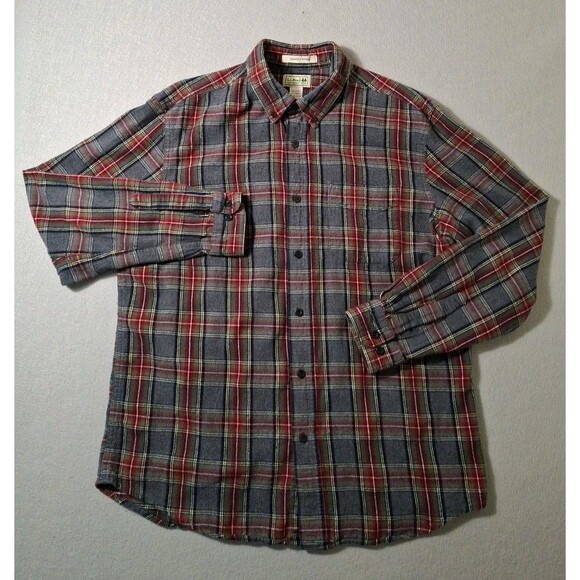 LL bean Shirt Men Large Blue Red Plaid Button Down Scotch Flannel Fitted Vtg - Picture 1 of 6